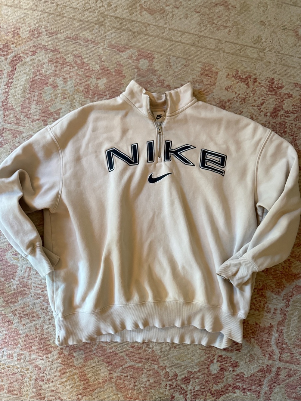 Nike Cream Quarter-Zip Pullover with Navy Logo